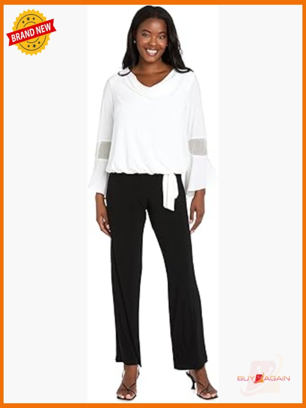 Formal Blouse With Bell Sleeves & Cowl Neck, Ity Knit, Adjustable Tie